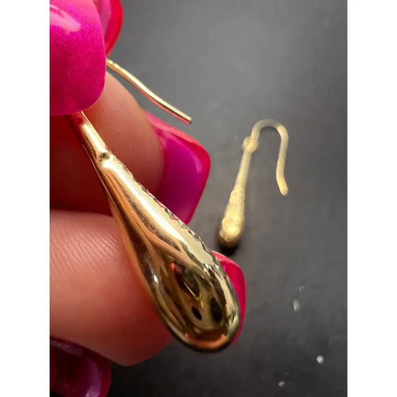 Turkish 10k yellow gold diamond cut teardrop earrings - Picture 10 of 11